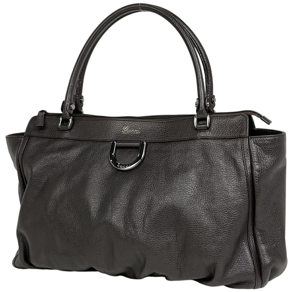 Gucci logo tote bag handbag shoulder leather brown